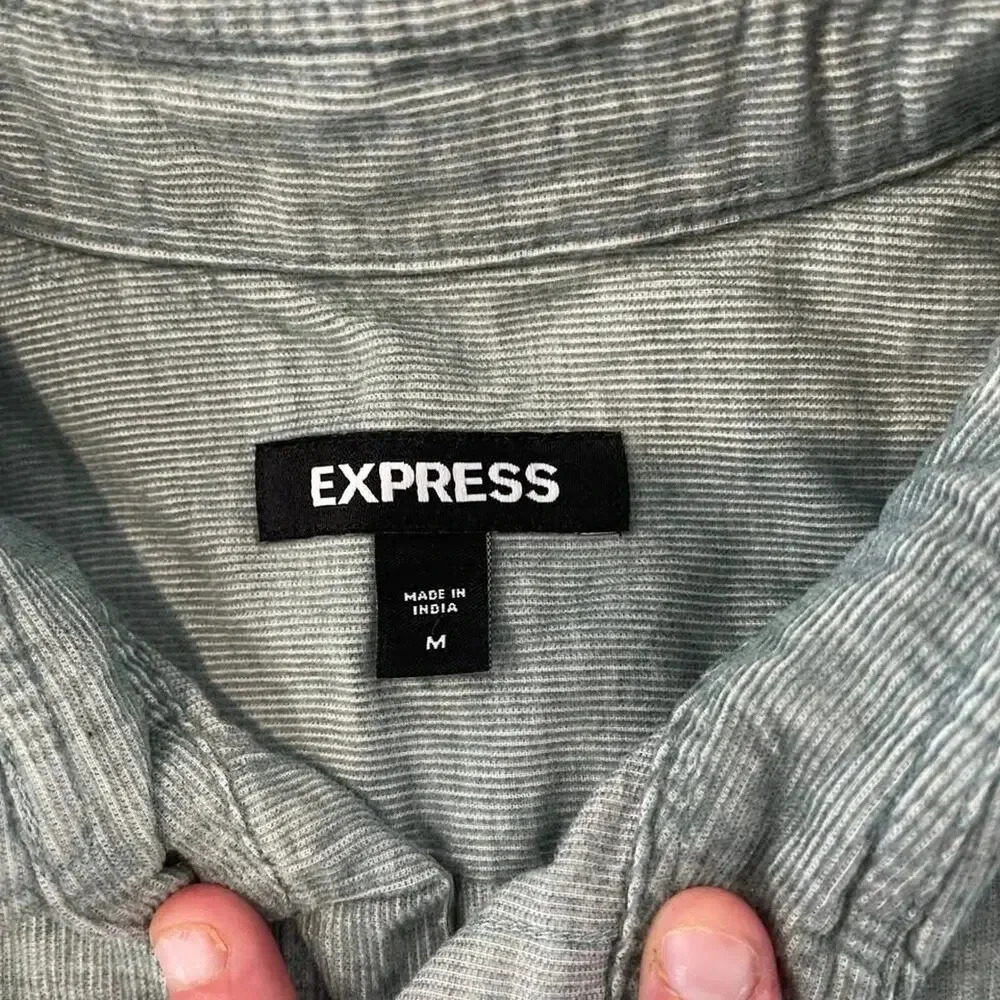 Express Button Up Long Sleeve Collared Shirt Gree… - image 4